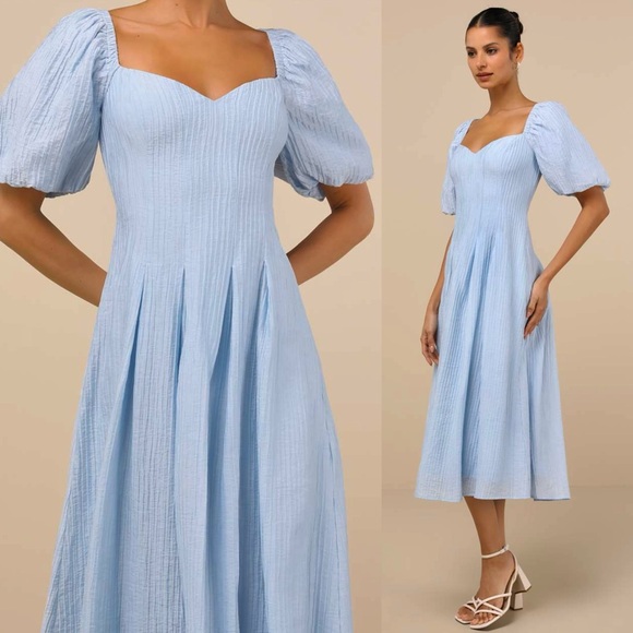 LULUS Sweetheart Neck Puff Short Sleeve Pleated Babydoll Princesscore Dress M - Picture 2 of 5